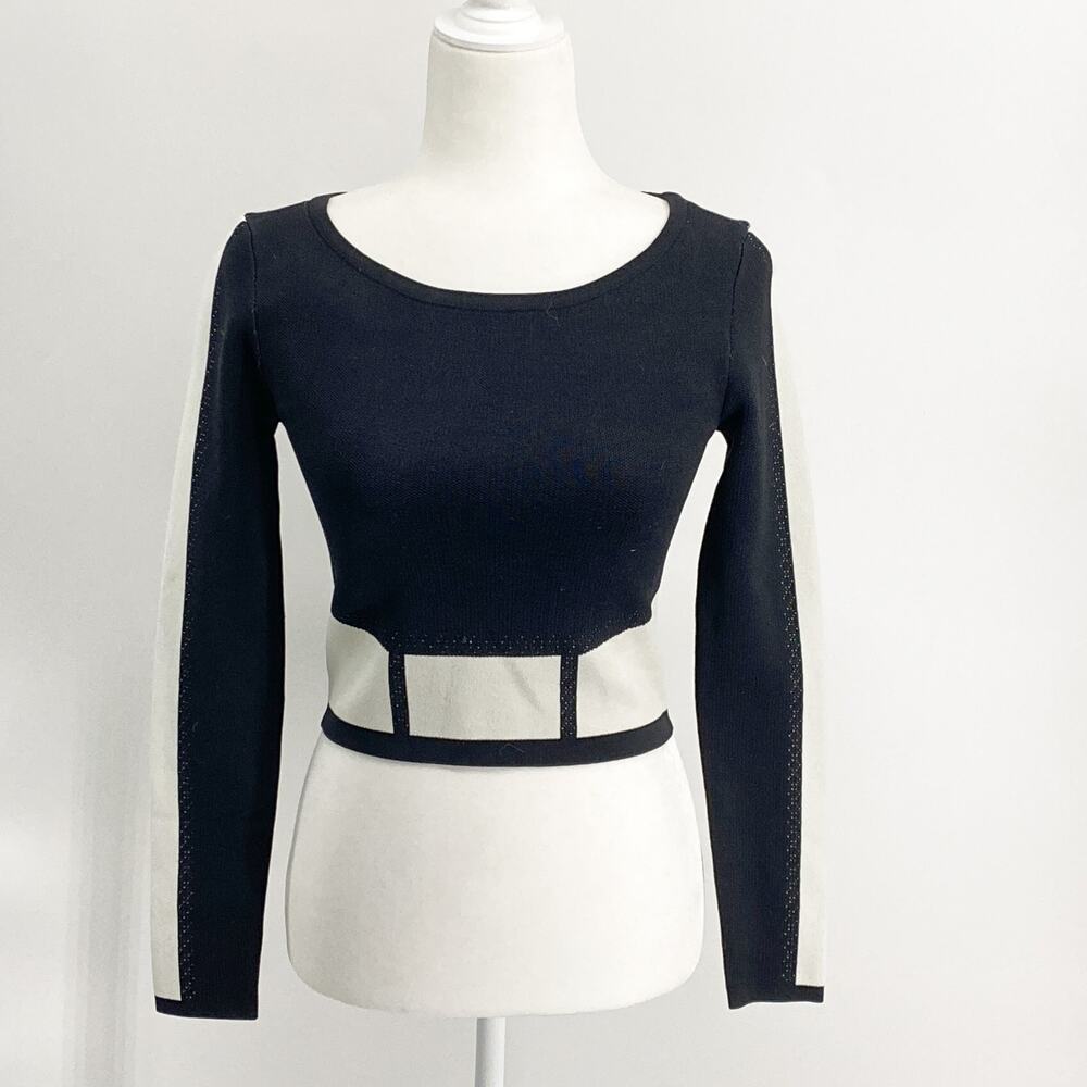 bebe Black White Colorblock Long Sleeve Crop Top Small